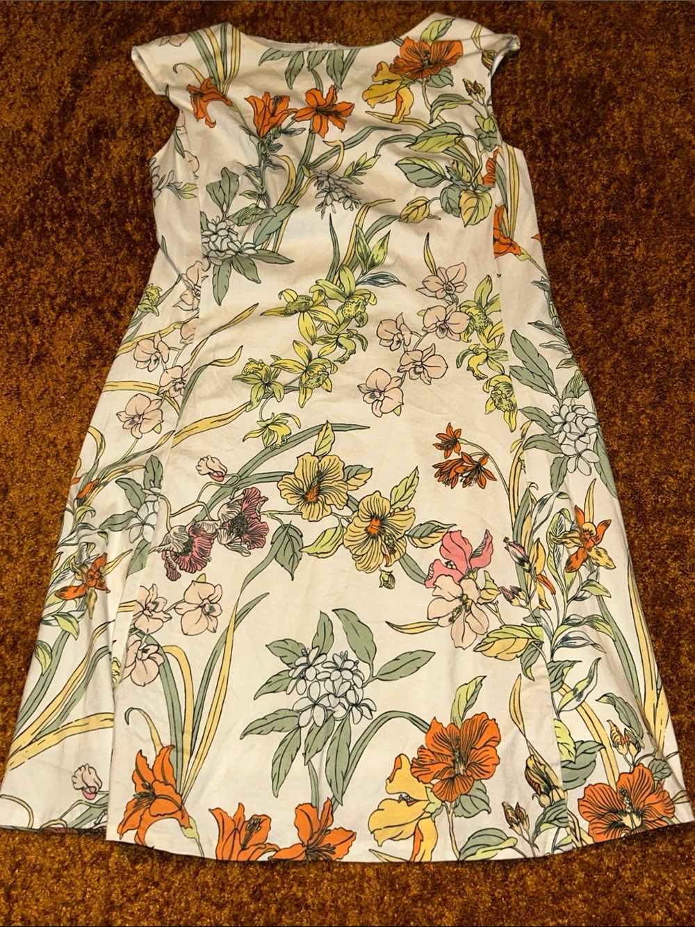 Tommy Bahama Cream Floral Midi Dress with Orange, Yellow & Green